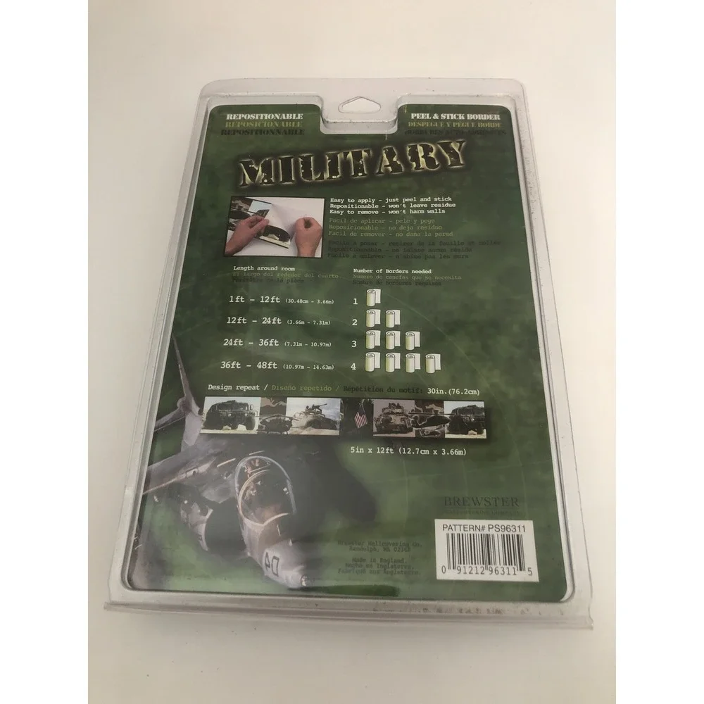 Brewster Military Peel & Stick Border Kid Room 5in x 12ft New PS96311 Green Camo